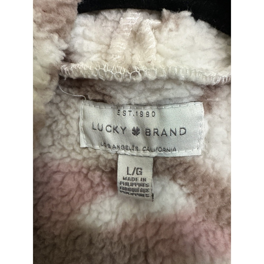 Lucky Brand Pink/Beige Camo Open Sherpa Cardigan Women Large - Picture 3 of 3